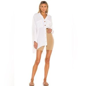 mumu johns button down shirt white linen size S